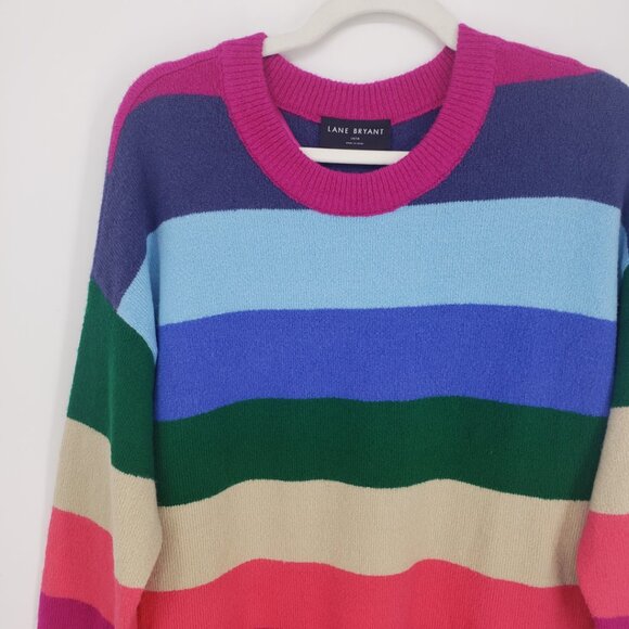 Lane Bryant Striped Tunic Pullover Sweater 14 / 16 Relaxed Fit Multicolor Pink - Picture 4 of 7